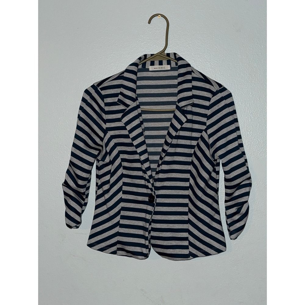 Must Have Women's Striped Blazer 3/4 Sleeve Casual Career Business Size XS NWOT